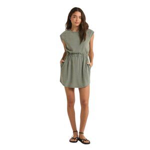 Z Supply Paxton Jersey Mini Dress Womens Small Green Crew Neck Cap Sleeve Cotton